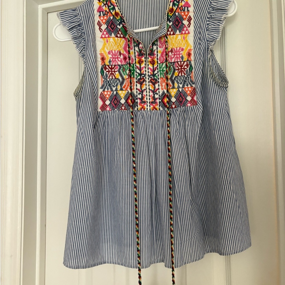 Multicolor Embroidered Striped Blouse